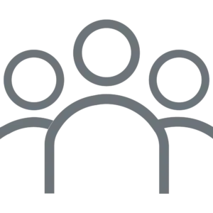 Icon of three abstract human figures, represented by circles and arches, symbolizing a group or community.