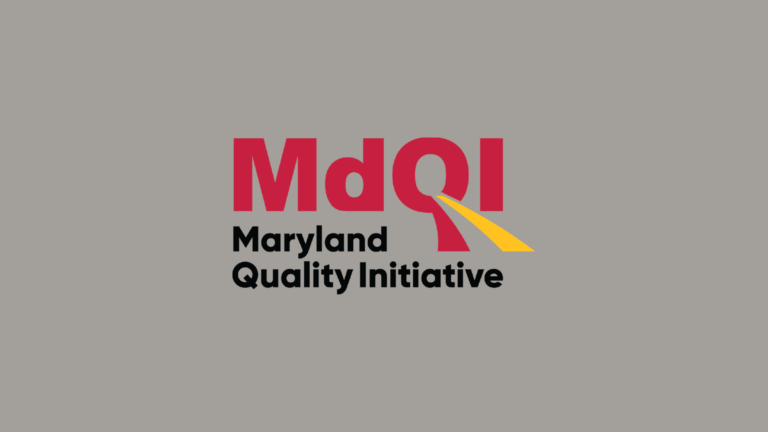 MdQI Maryland Quality Initiative logo with bold red and yellow lettering on a gray background.