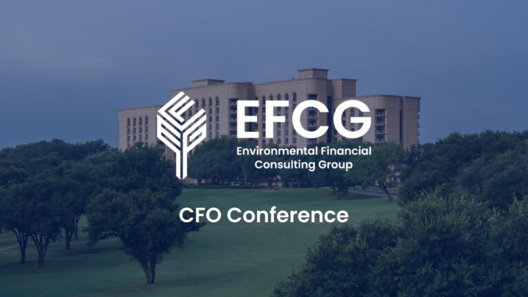 The Ritz-Carlton Dallas and trees with "EFCG Environmental Financial Consulting Group CFO Conference" text overlayed.