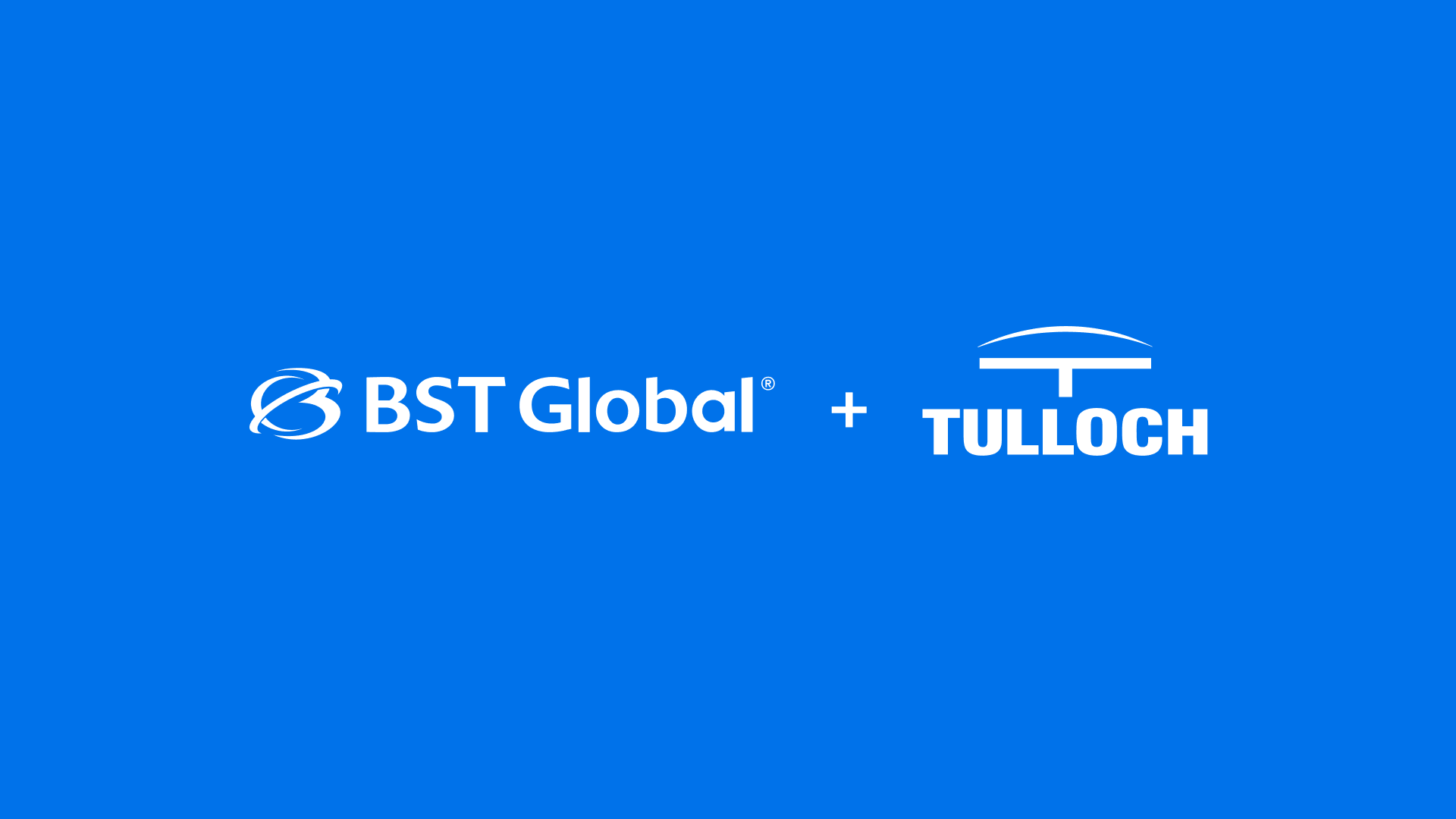 BST Global and Tulloch logos appear side by side on a blue background, separated by a plus sign, indicating a partnership or collaboration.