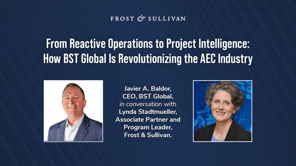 Two professionals, Javier A. Baldor and Lynda Stadtmueller, are featured in a webinar on BST Global's impact on the AEC industry, hosted by Frost & Sullivan.